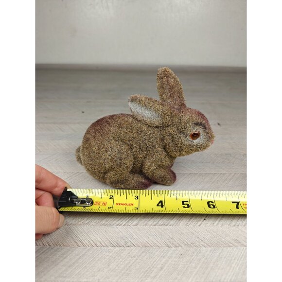 Vintage Flocked Rabbit Coin Bank Brown Textured Finish 6" MCM Retro Desk Decor - Picture 7 of 7